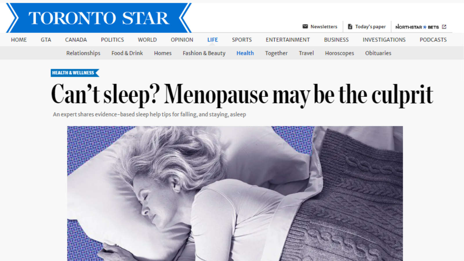 Toronto Star - Can’t sleep? Menopause may be the culprit